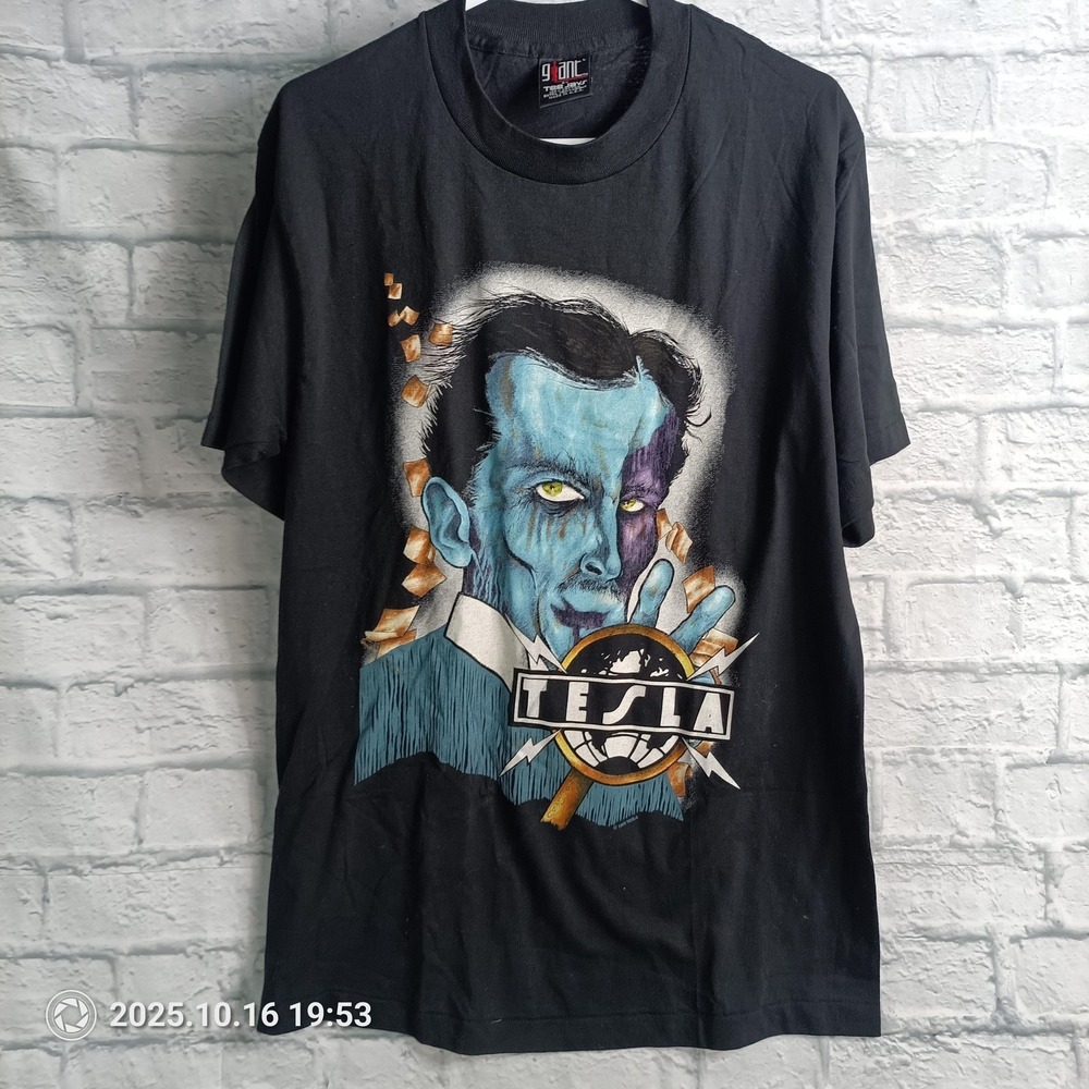 Vintage Tesla Shirt Mens Large Black Psychotic Supper Tour 1992 Made USA Rock